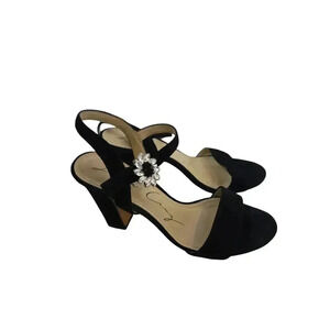 Womens Lola Cruz Black Suede Sandals With Rhinestone Buckle Size 39